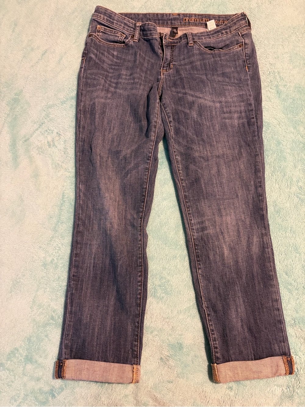 GAP Women's Boyfriend Jeans - Medium Wash Blue with Rolled Cuffs
